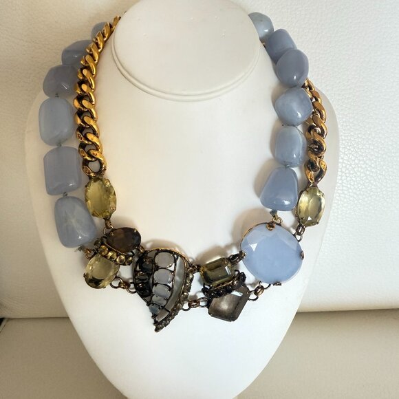 NEW SIGNED IRADJ MOINI CALCEDONY CITRINE NECKLACE GOLD TONE WEDDING - Picture 2 of 6